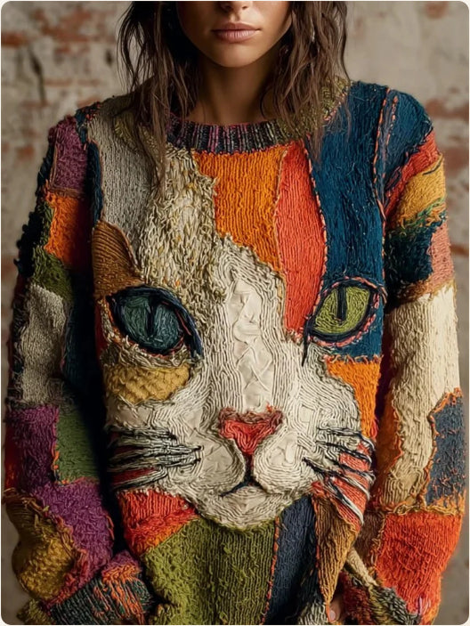 Knitted Women Crew Neck Sweater Loose Pullover