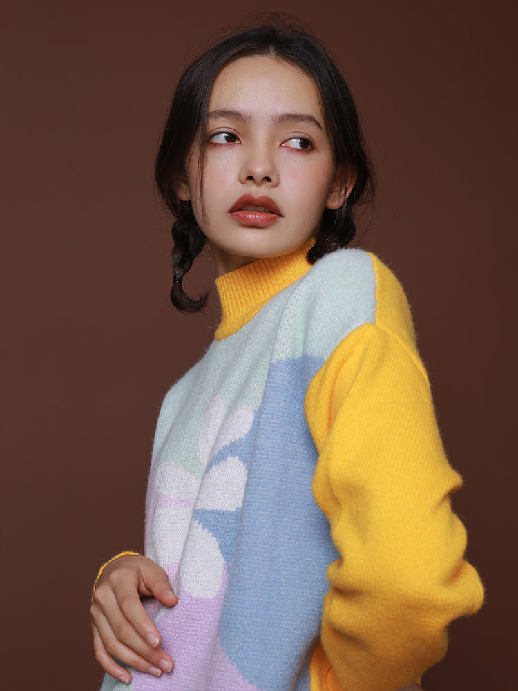 Girls sense flowers color soft thick loose loose sweater