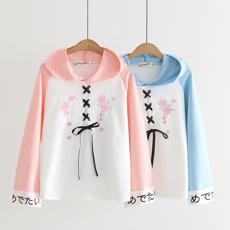 Long sleeve hoodie with bow tie