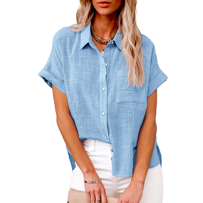Summer Lapel Short Sleeve Shirt With Pockets Fashion