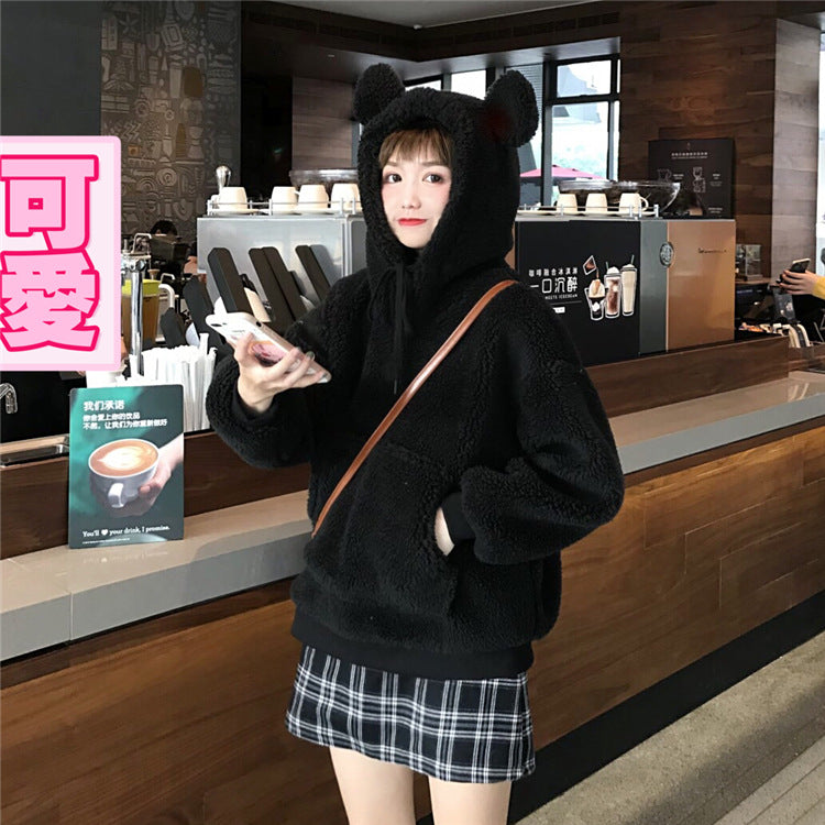 Ear hooded Pullover long sleeve sweater coat