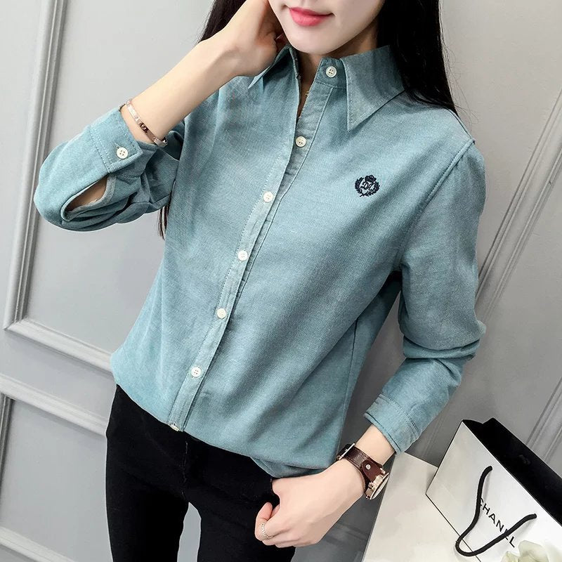 New student embroidery plus velvet shirt women long-sleeved