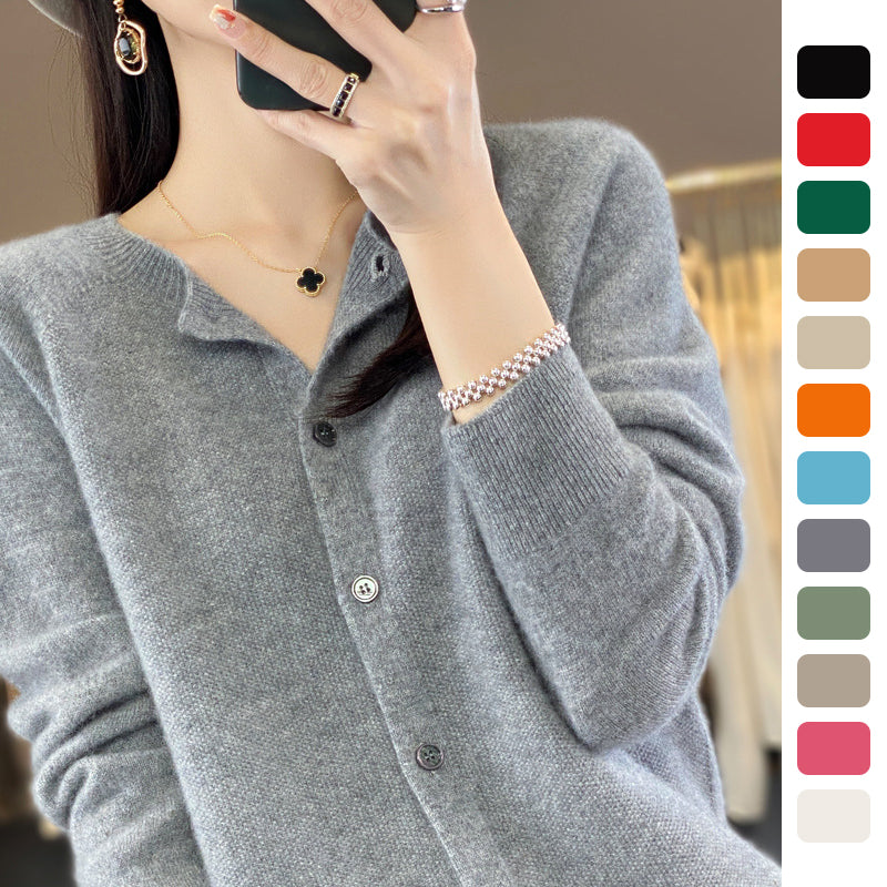 Women's Cashmere Cardigan O-neck Loose Sweaters Top Fashion