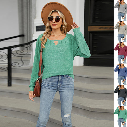 Solid Color Loose Long Sleeve T-shirt Fashion Tops