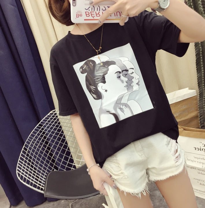 cotton spring loose T female short-sleeved thin coat Korean version of the tide student head