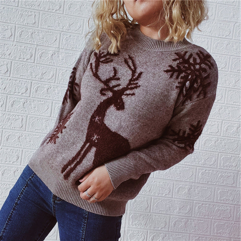 Women's Fashion Round Neck Long Sleeve Knitted Sweater