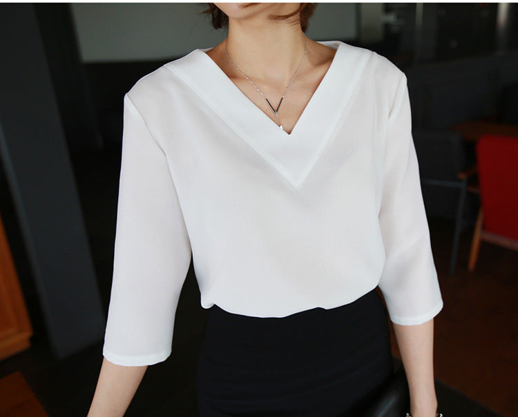 Korean style short sleeve chiffon shirt women