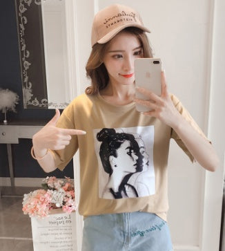 cotton spring loose T female short-sleeved thin coat Korean version of the tide student head