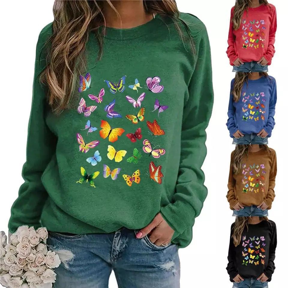 Ladies Long Sleeve Printed Round Neck Sweatshirt