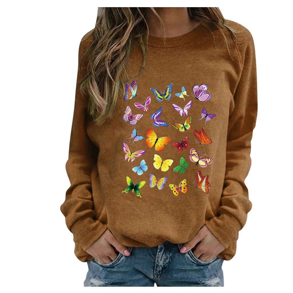 Ladies Long Sleeve Printed Round Neck Sweatshirt