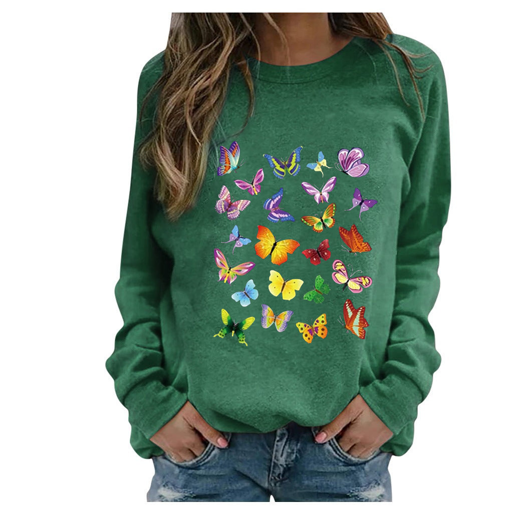 Ladies Long Sleeve Printed Round Neck Sweatshirt