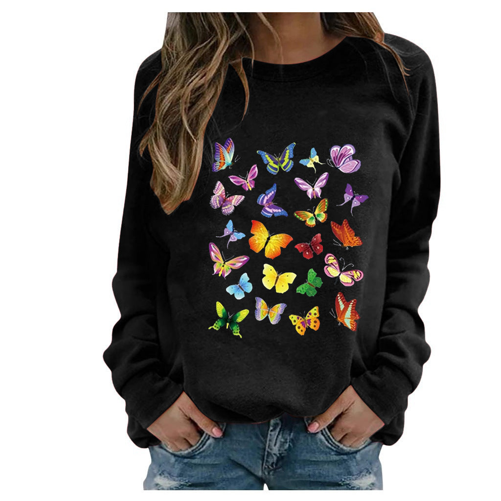 Ladies Long Sleeve Printed Round Neck Sweatshirt