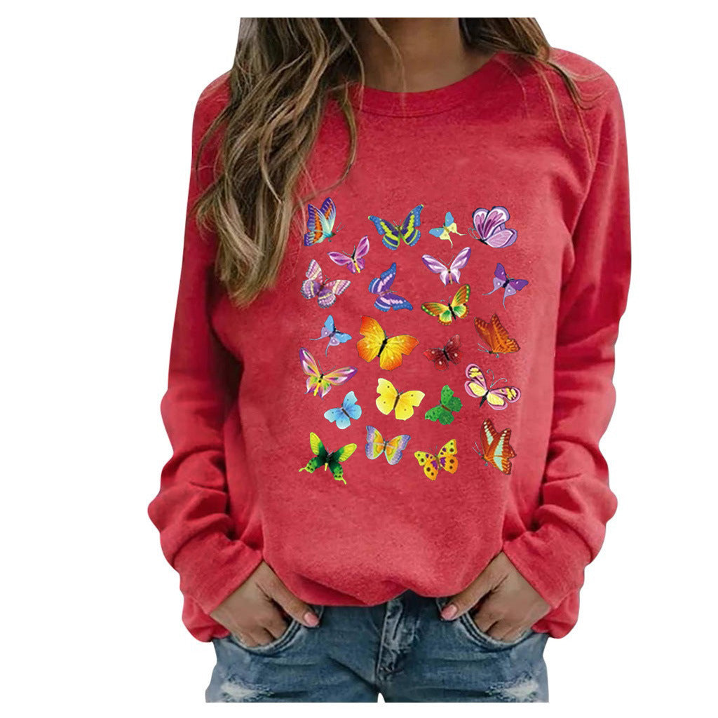 Ladies Long Sleeve Printed Round Neck Sweatshirt