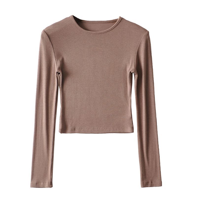 Turtleneck Round Neck Long Sleeve Slim Fit Short High Waist Women's T-shirt