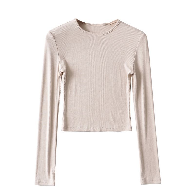Turtleneck Round Neck Long Sleeve Slim Fit Short High Waist Women's T-shirt