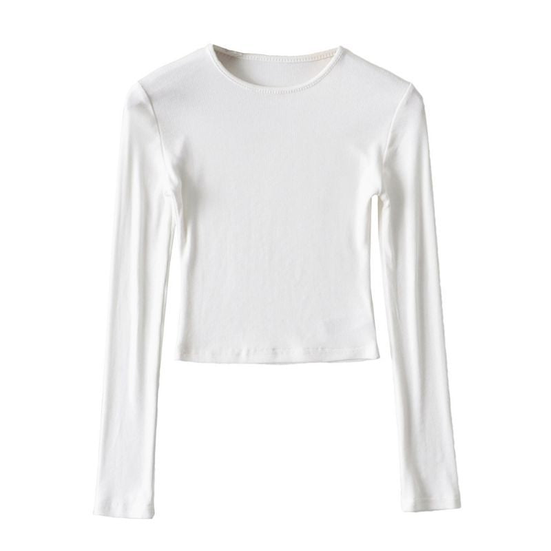 Turtleneck Round Neck Long Sleeve Slim Fit Short High Waist Women's T-shirt