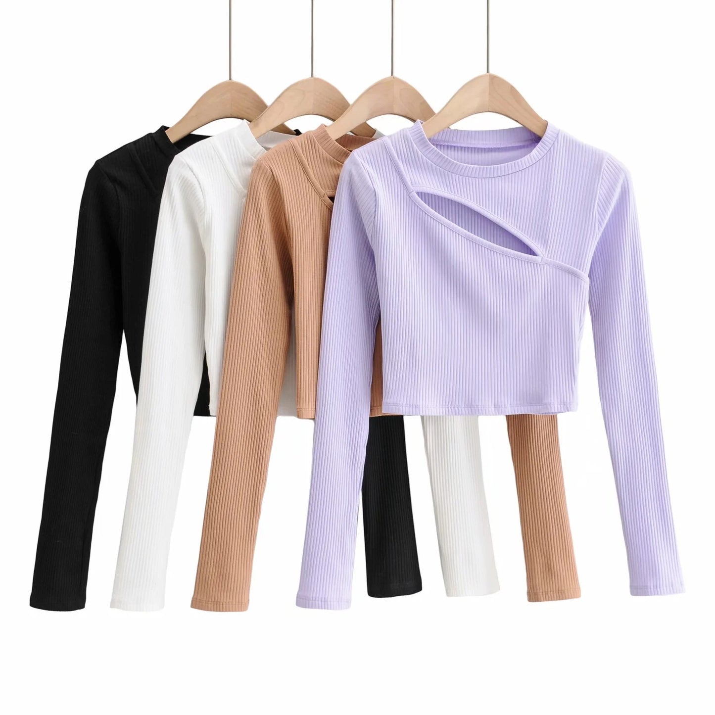 Aproms-Women Ribbed Knit Long Sleeve T-Shirt