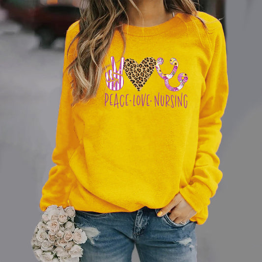 Pattern Printing Long-Sleeved Round Neck Sweater Women