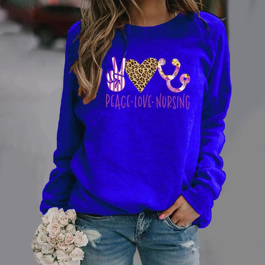 Pattern Printing Long-Sleeved Round Neck Sweater Women