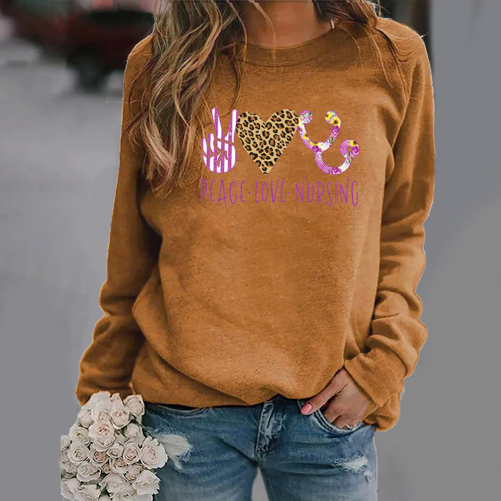 Pattern Printing Long-Sleeved Round Neck Sweater Women