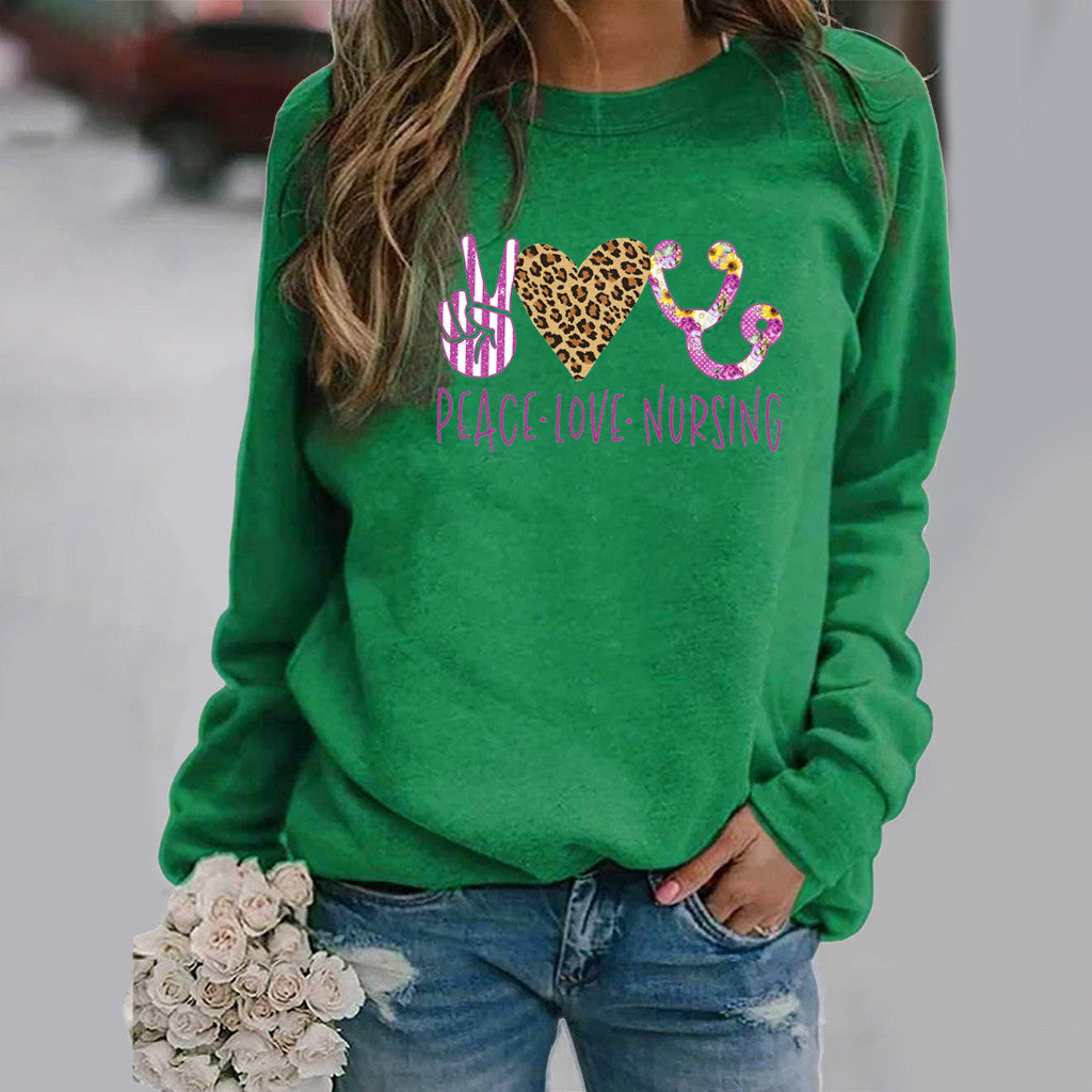 Pattern Printing Long-Sleeved Round Neck Sweater Women