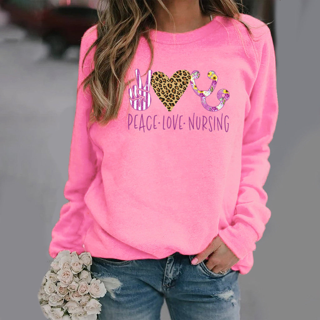 Pattern Printing Long-Sleeved Round Neck Sweater Women