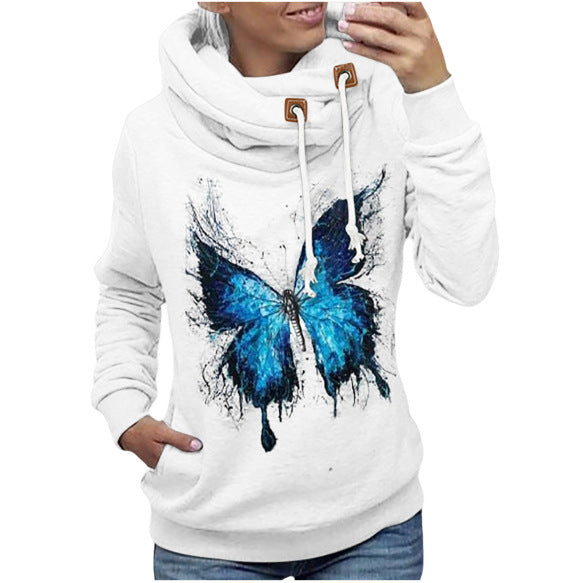 Loose Print Hooded Long Sleeve Sweatshirt