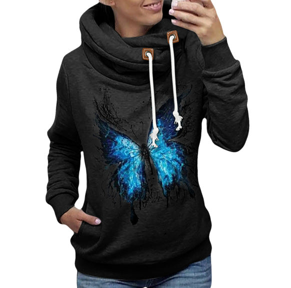 Loose Print Hooded Long Sleeve Sweatshirt