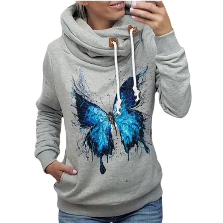 Loose Print Hooded Long Sleeve Sweatshirt