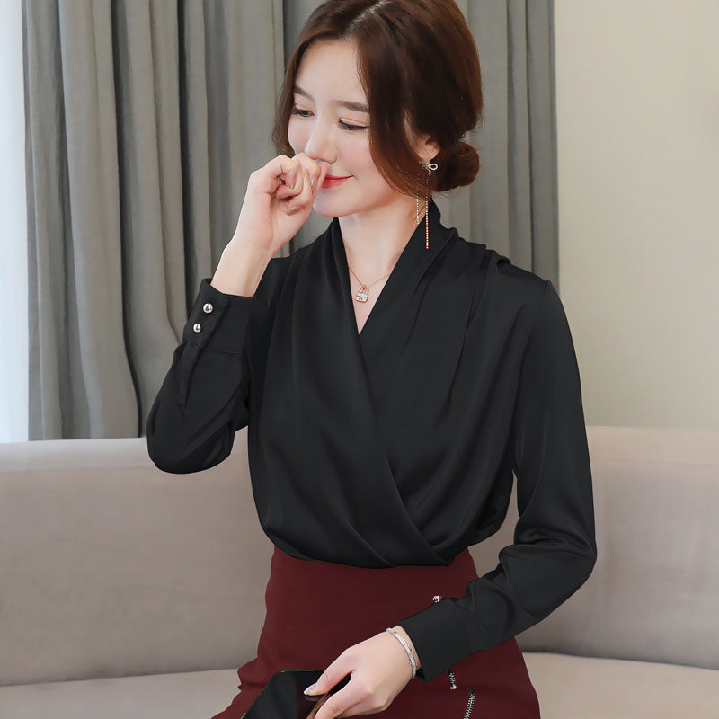 Satin V-neck Slimming Shirt Autumn Women