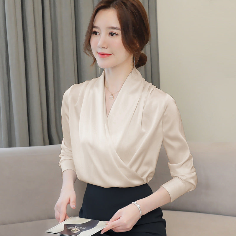 Satin V-neck Slimming Shirt Autumn Women