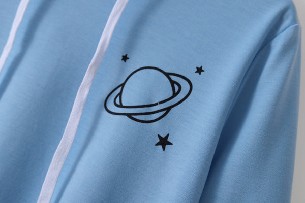 Two Bars Planet Print Hooded Sweatshirt