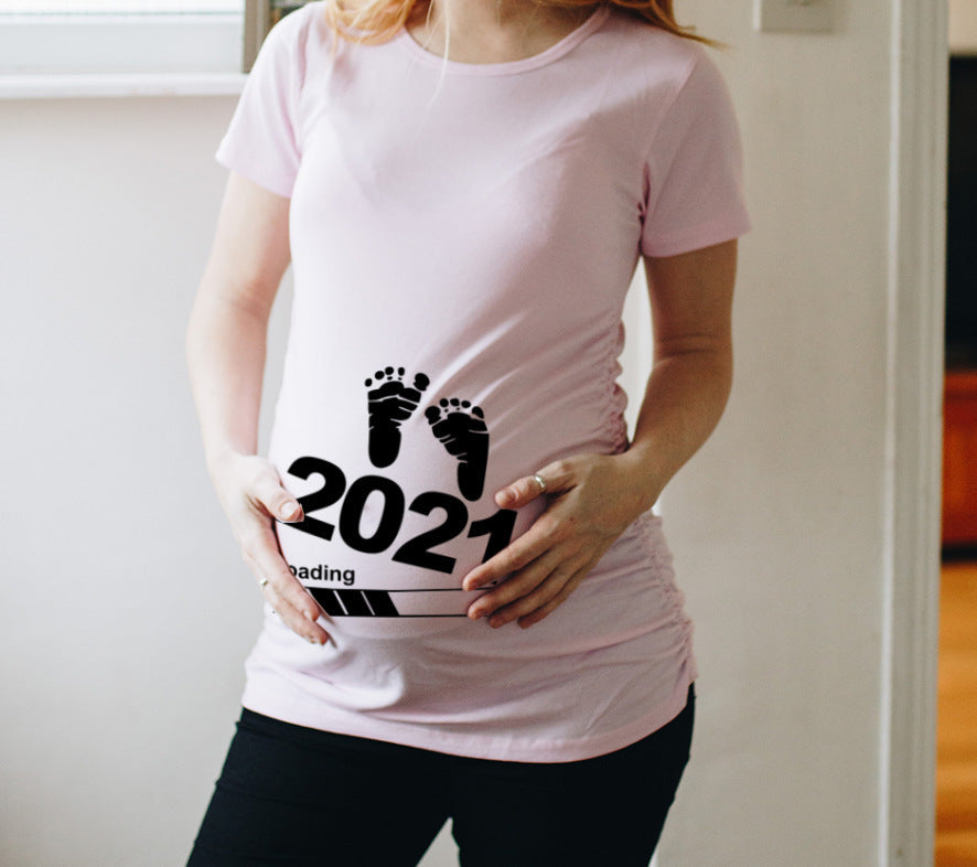 Baby Printed Maternity T-Shirt Maternity Short Sleeves