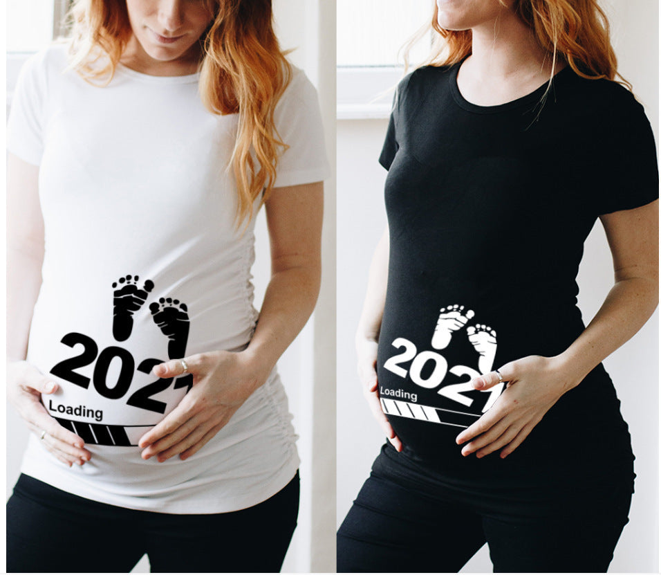 Baby Printed Maternity T-Shirt Maternity Short Sleeves