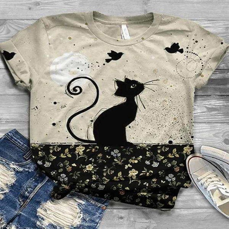 Women's Creative Digital Printing Short-Sleeved T-Shirt