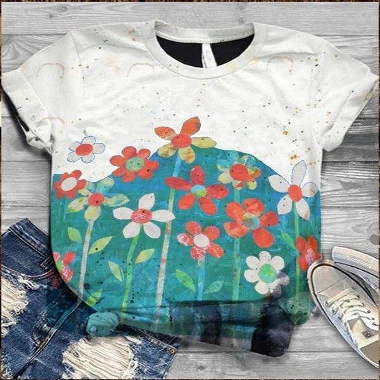 Women's Creative Digital Printing Short-Sleeved T-Shirt