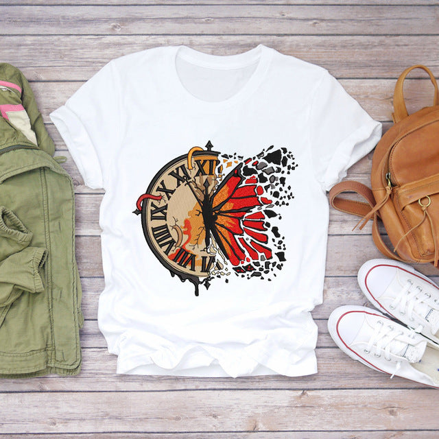 Women T-shirts Cartoon Bee Flower 90s Cute Fashion Short