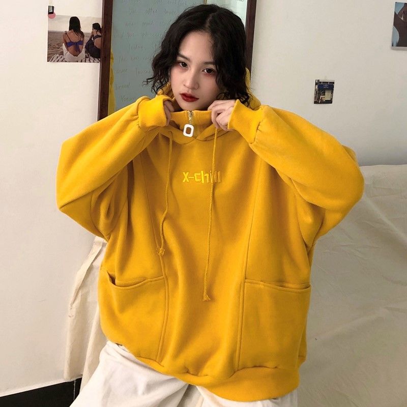 All-Match Letter Embroidery High-Neck Loose Sweater