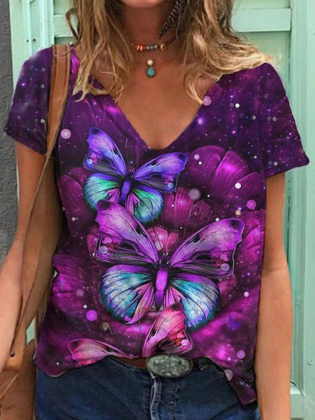 Ladies Fashion Print Short Sleeve T-Shirt Shirt