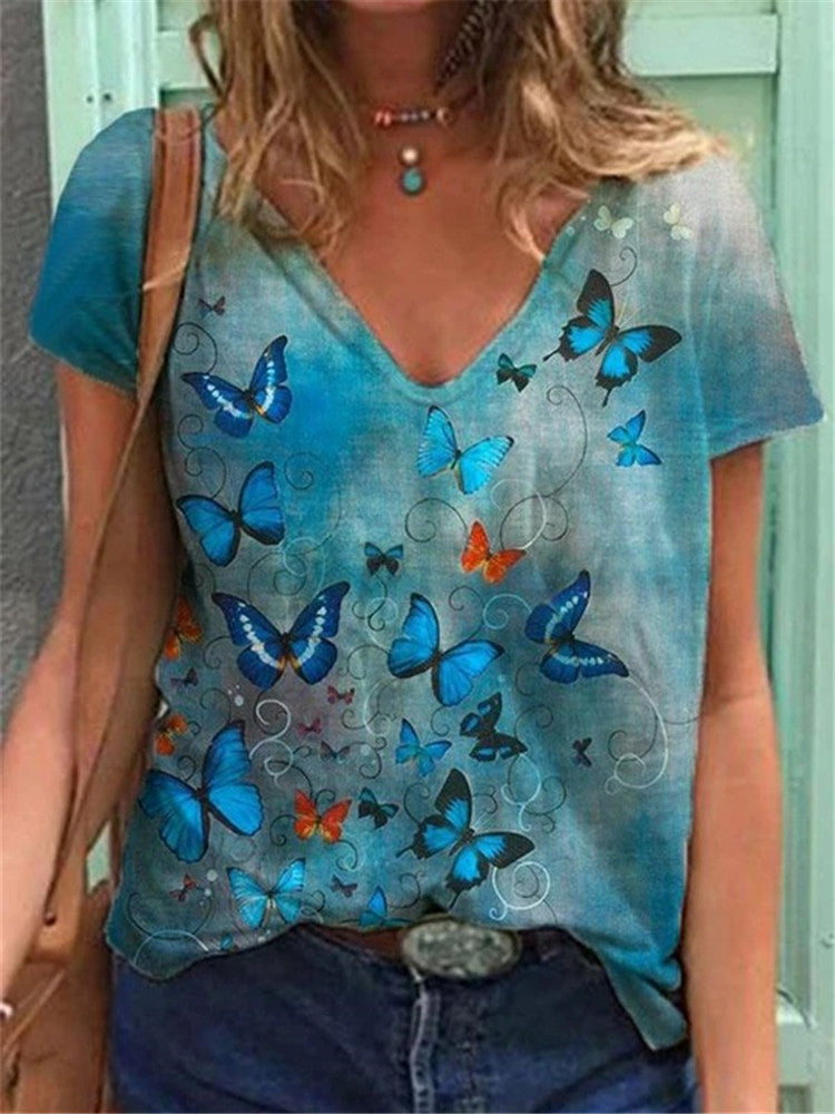 Street Butterfly Print Short-Sleeved T-Shirt