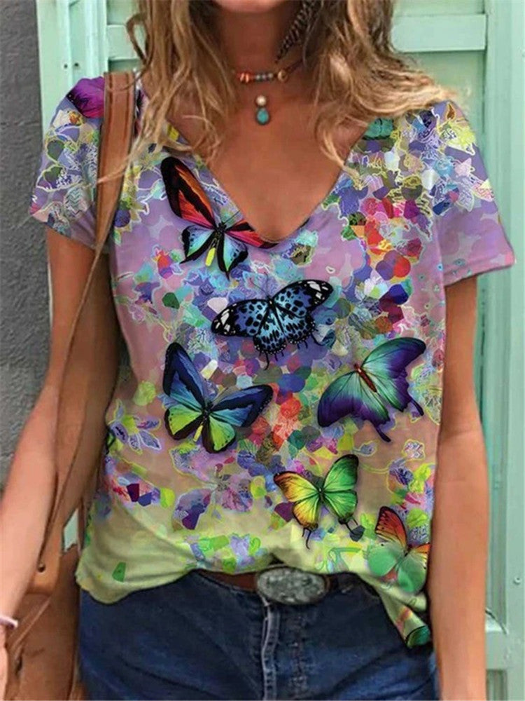 Street Butterfly Print Short-Sleeved T-Shirt