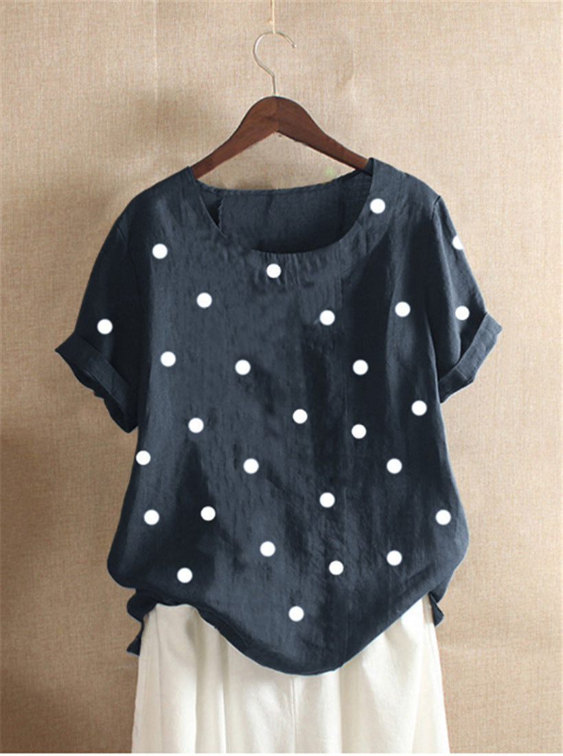 New Polka Dot Printed T-shirt Casual Short Sleeve T Shirt