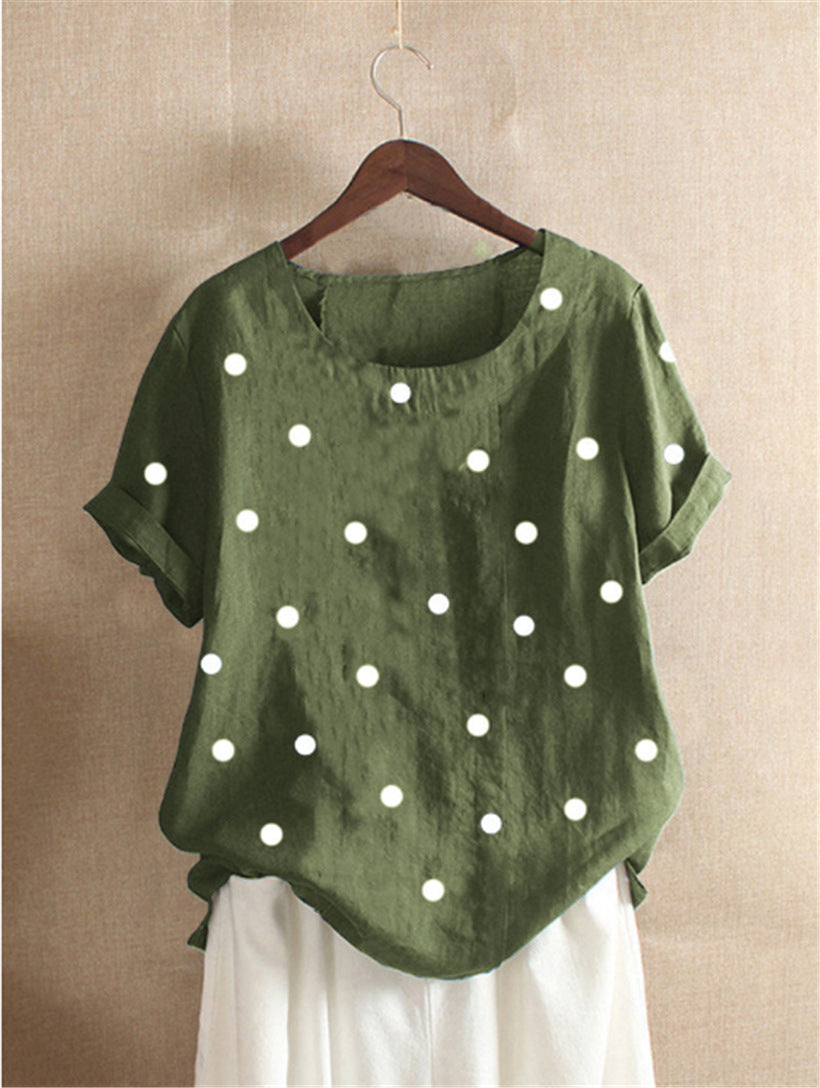 New Polka Dot Printed T-shirt Casual Short Sleeve T Shirt