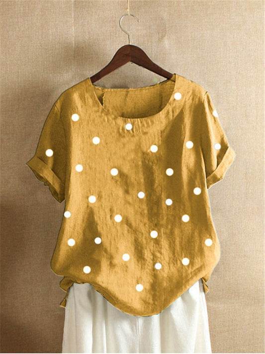 New Polka Dot Printed T-shirt Casual Short Sleeve T Shirt