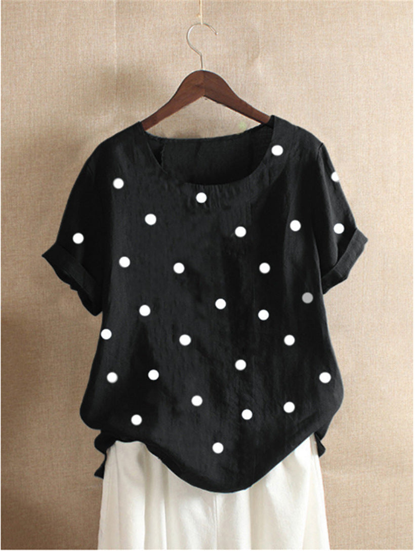 New Polka Dot Printed T-shirt Casual Short Sleeve T Shirt