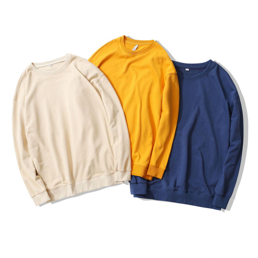 Round Neck Terry Sweater Loose Solid Color Men's Long-Sleeved T-Shirt Bottoming Shirt