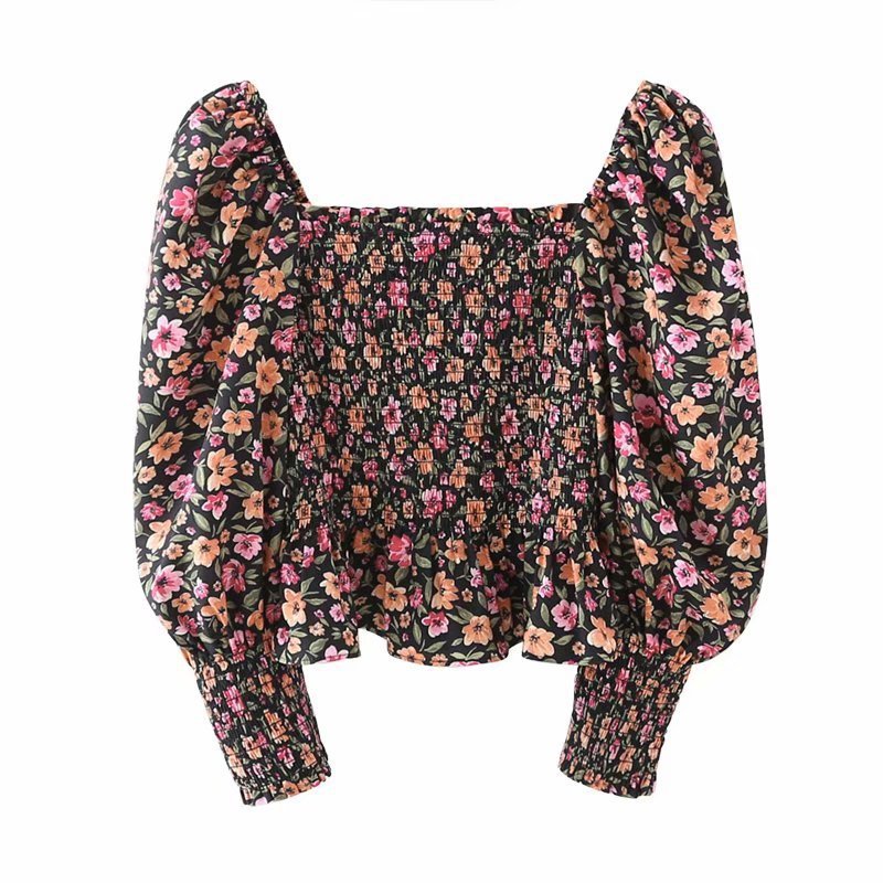 Floral One-shoulder Stretched Elastic Blouse