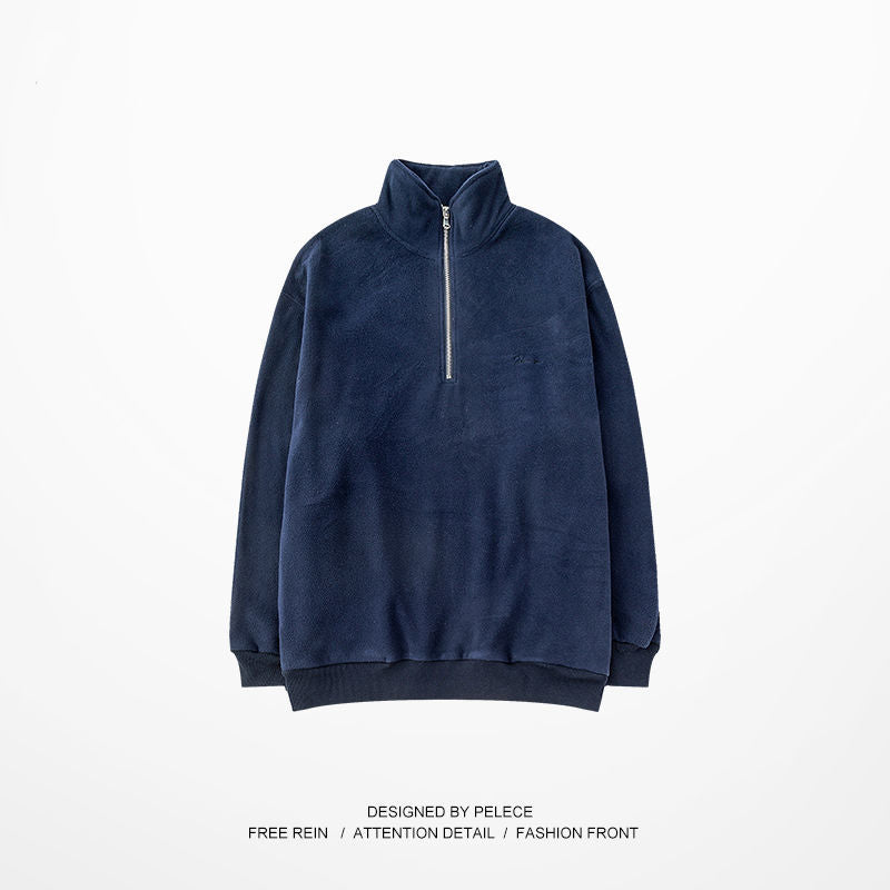 Plush Thick Stand-Up Collar Zipper Casual Sweater