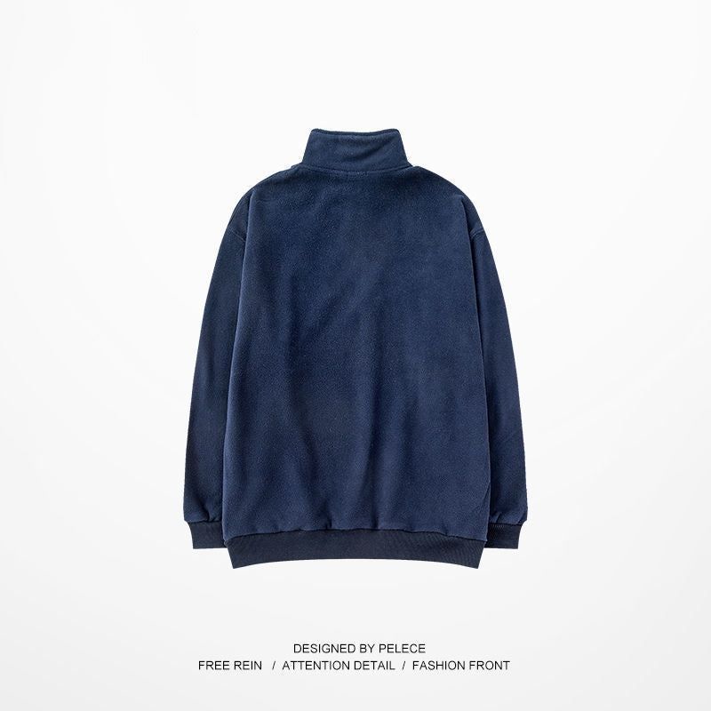 Plush Thick Stand-Up Collar Zipper Casual Sweater