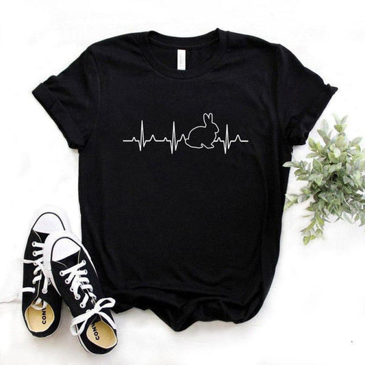 Rabbit Heartbeat Print Ladies T-shirt Short Sleeve